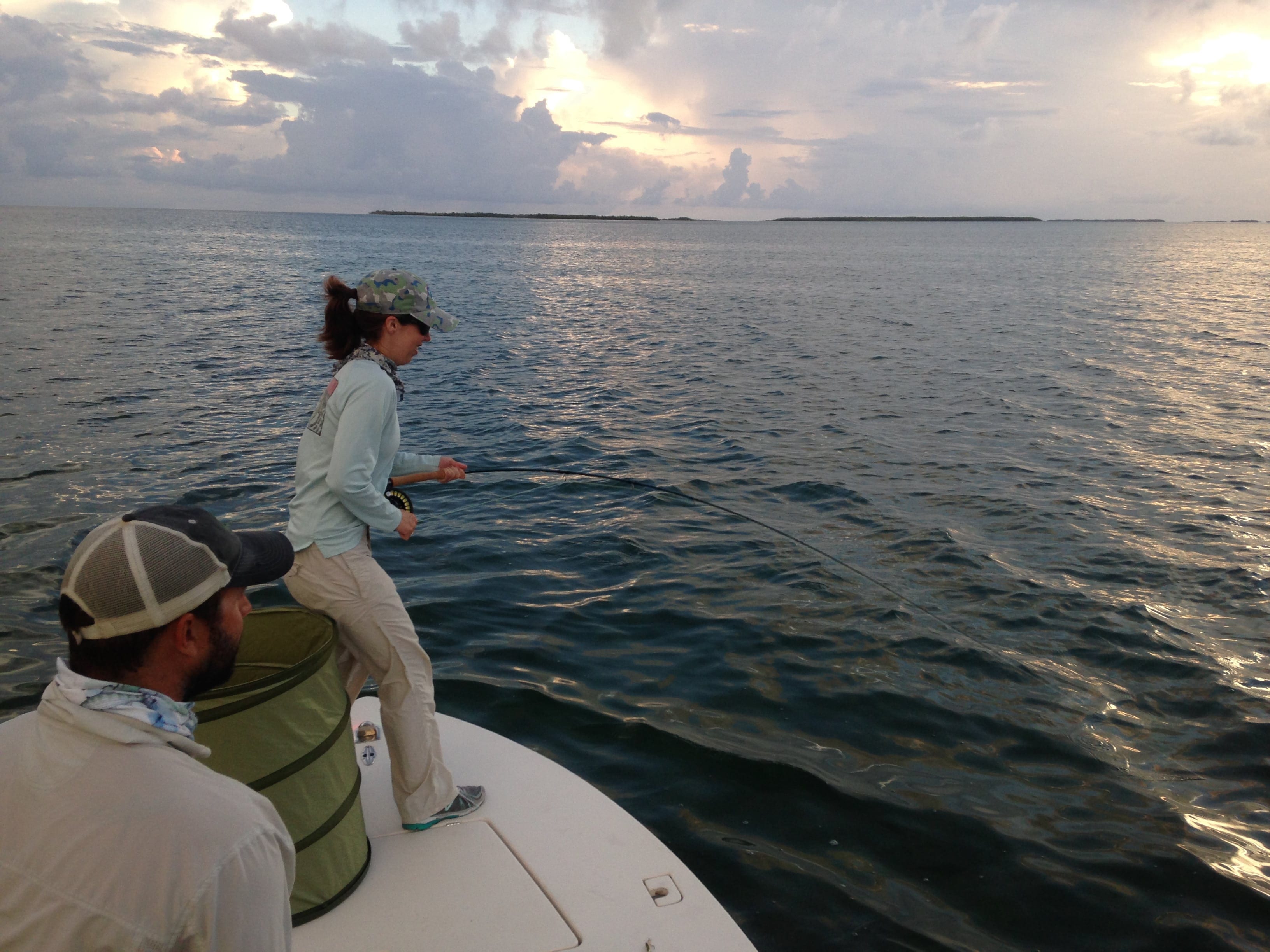 Kat puts the heat on a tarpon, a great start to an epic day. Photo/guiding Simon Becker