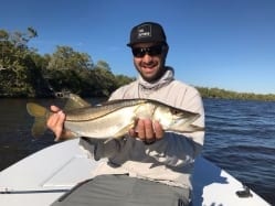 A decent sized snook, caught while tarpon fishing on 6# tippet. Guiding Steve Huff, photo Chad Huff